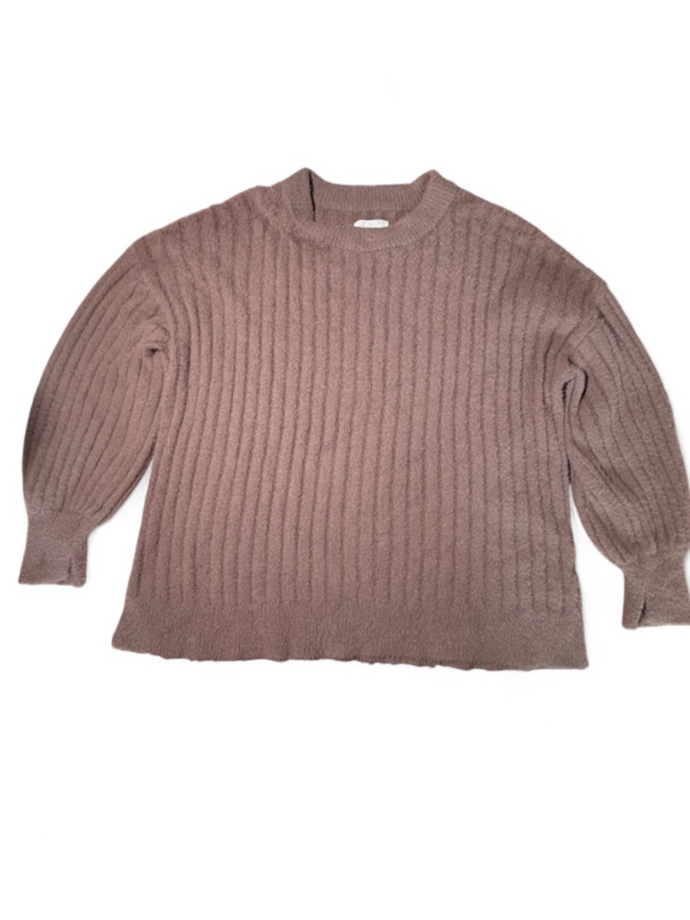 Aerie Buttercream Crew Sweater S/P Brown Oversized Plush Ribbed Balloon Sleeve - Picture 4 of 6